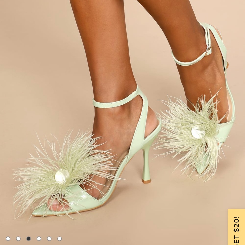 NWT Harlee Mint Green Patent Feather High Heel Sandals